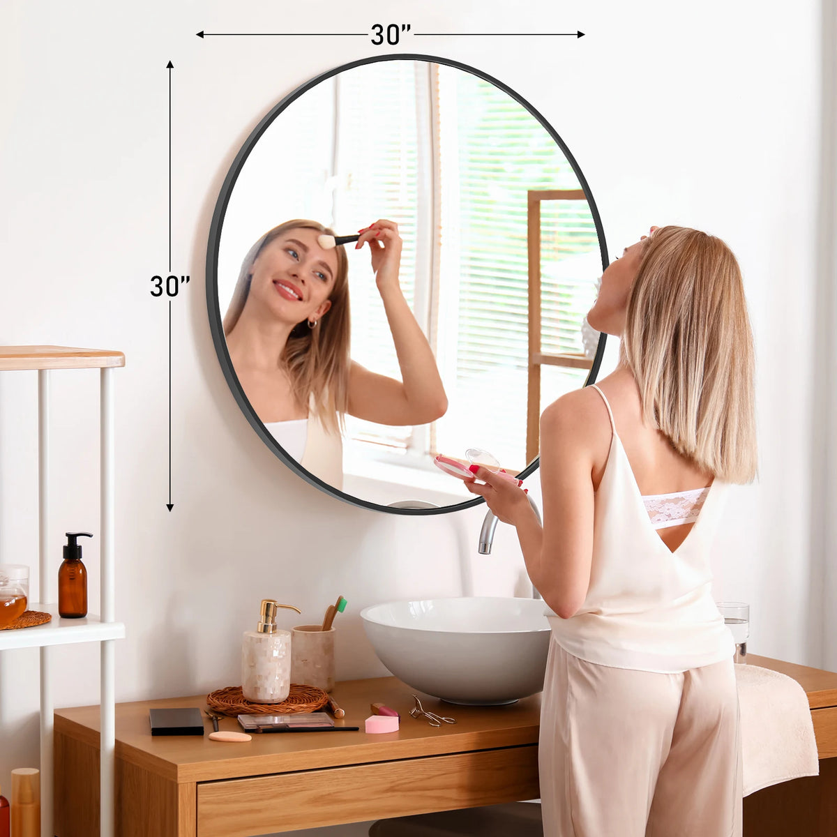 JHK Large Gold Round Vanity Mirror Modern Wall Mounted Tempered Glass