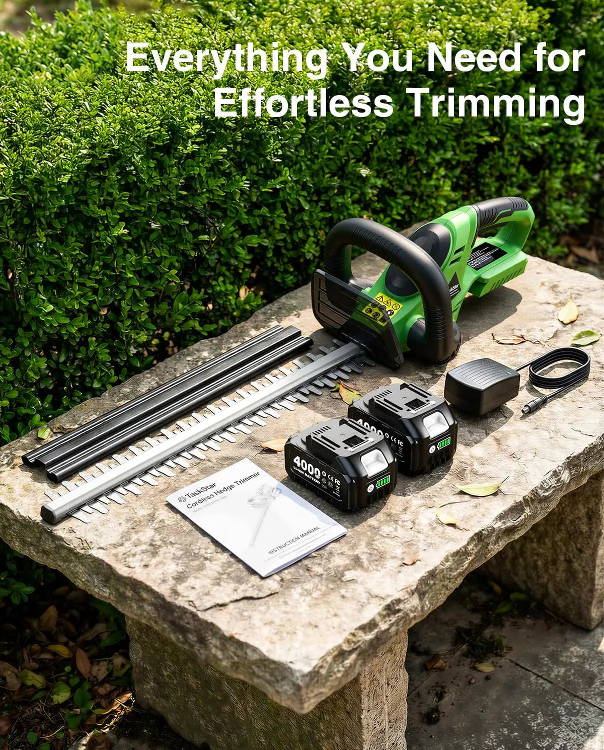 Taskstar Cordless Hedge Trimmer With Brushless Motor And Dual Batteries