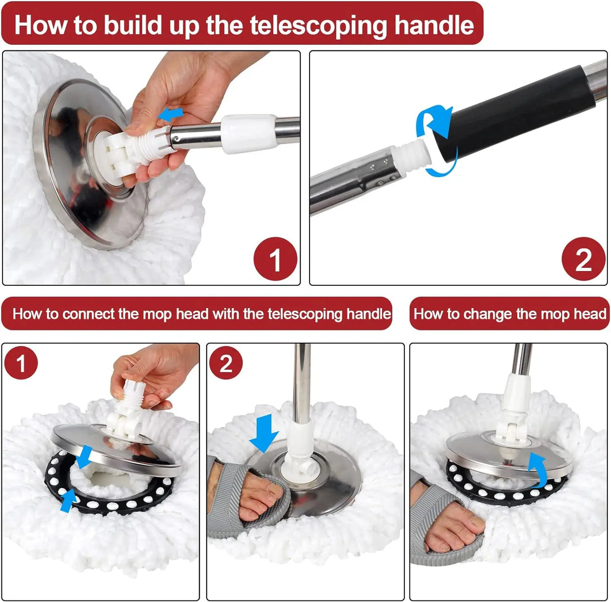 Spin Mop Bucket Set With Steel Wring Basket Microfiber Heads