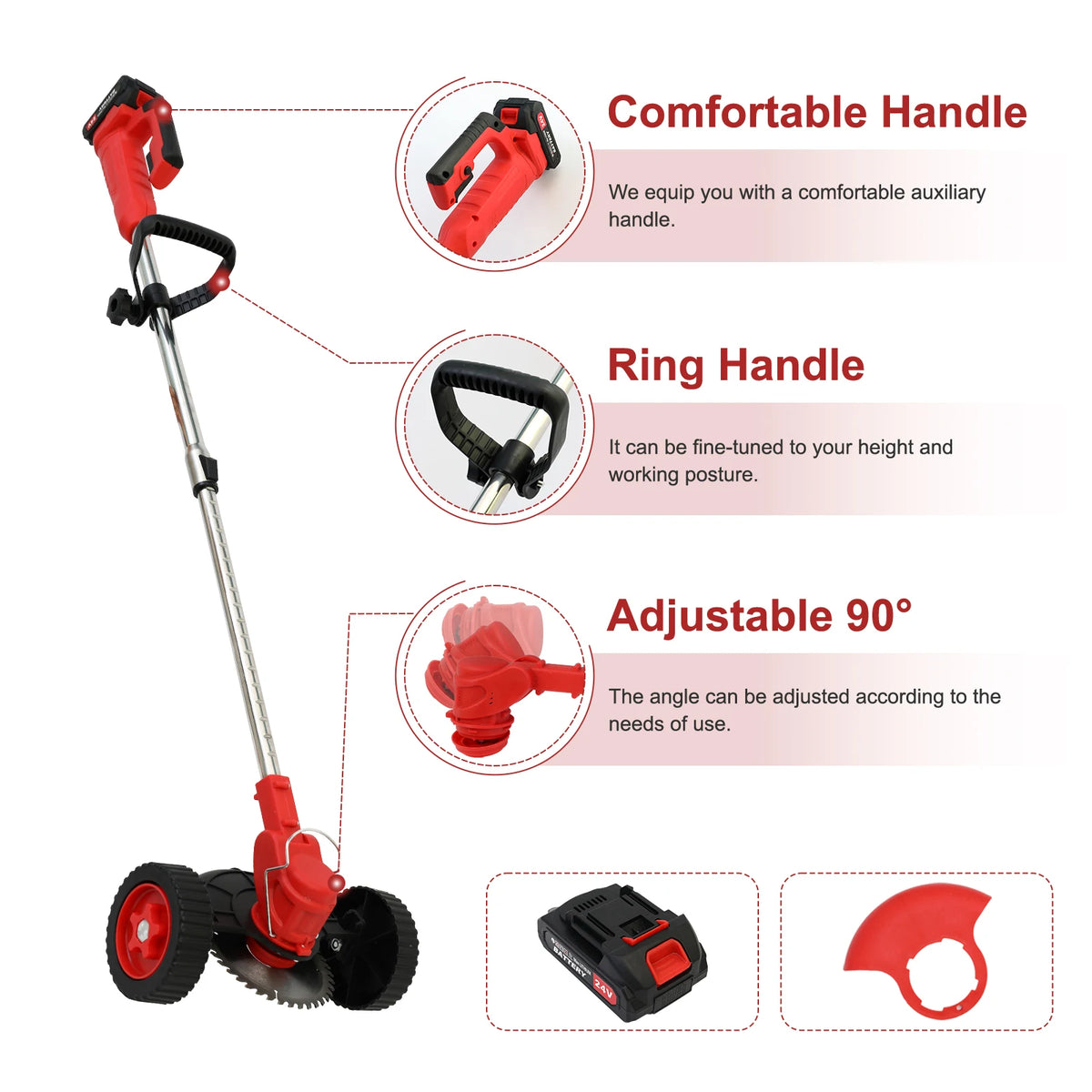 Brushless Cordless 21V Grass Trimmer Lawn Mower Edger With Wheels