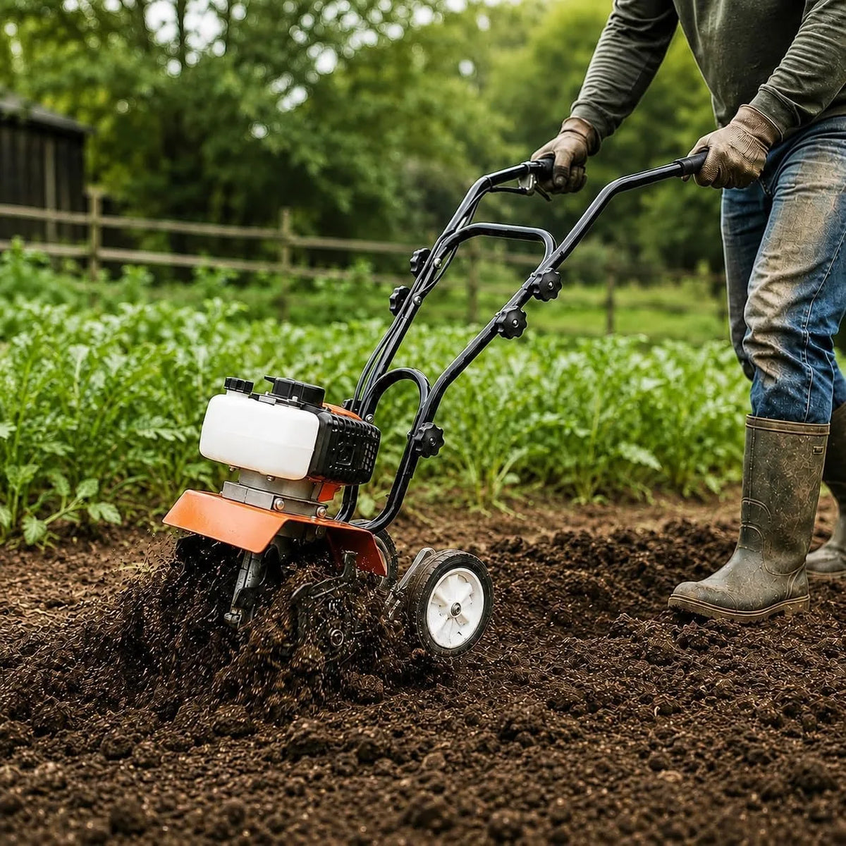 Gas Powered Garden Tiller Cultivator With Adjustable Steel Tines