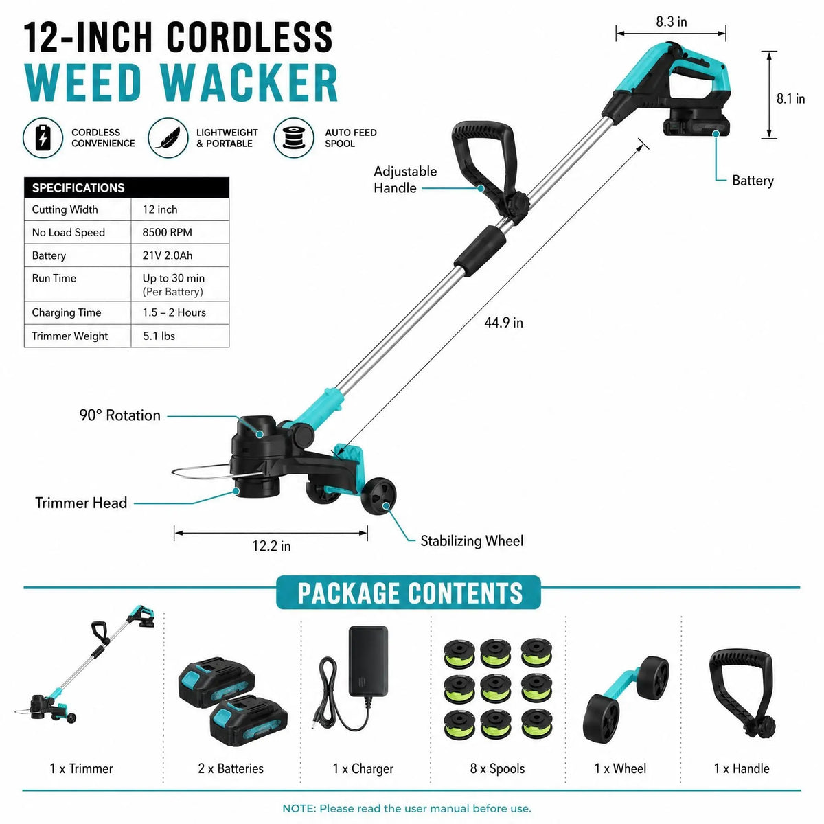 Cordless Battery String Trimmer With Automatic Line Feed System