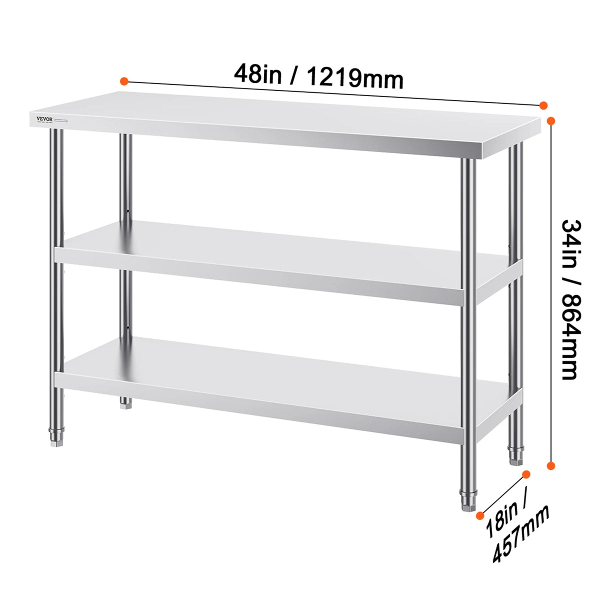 SucceBuy Stainless Steel Food Prep Table With Two Adjustable Undershelves