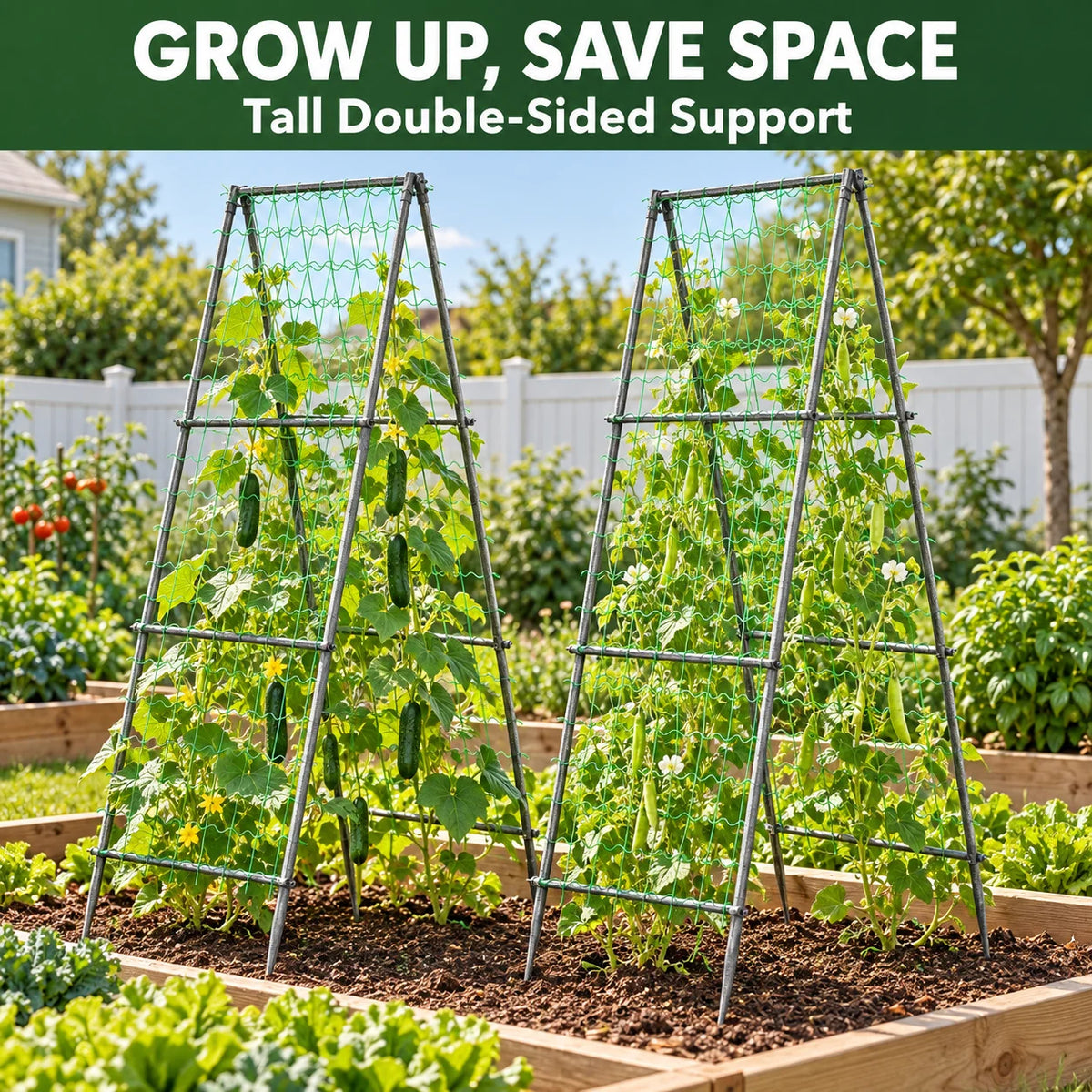 Metal Garden Trellis With Nylon Netting for Climbing Plants