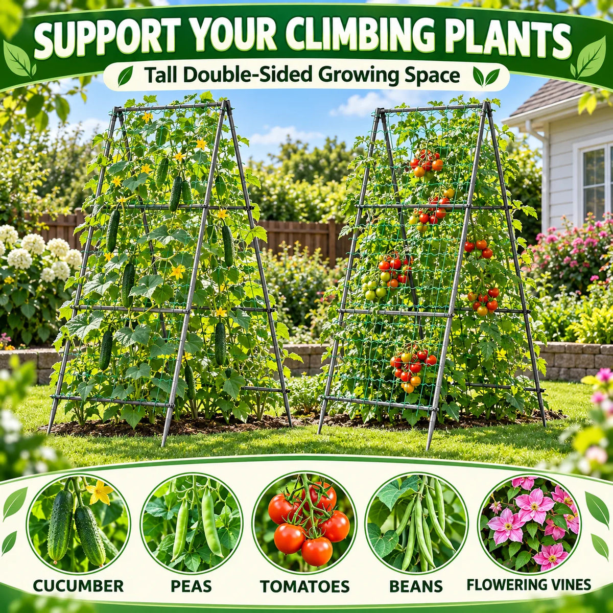 Metal Garden Trellis With Nylon Netting for Climbing Plants