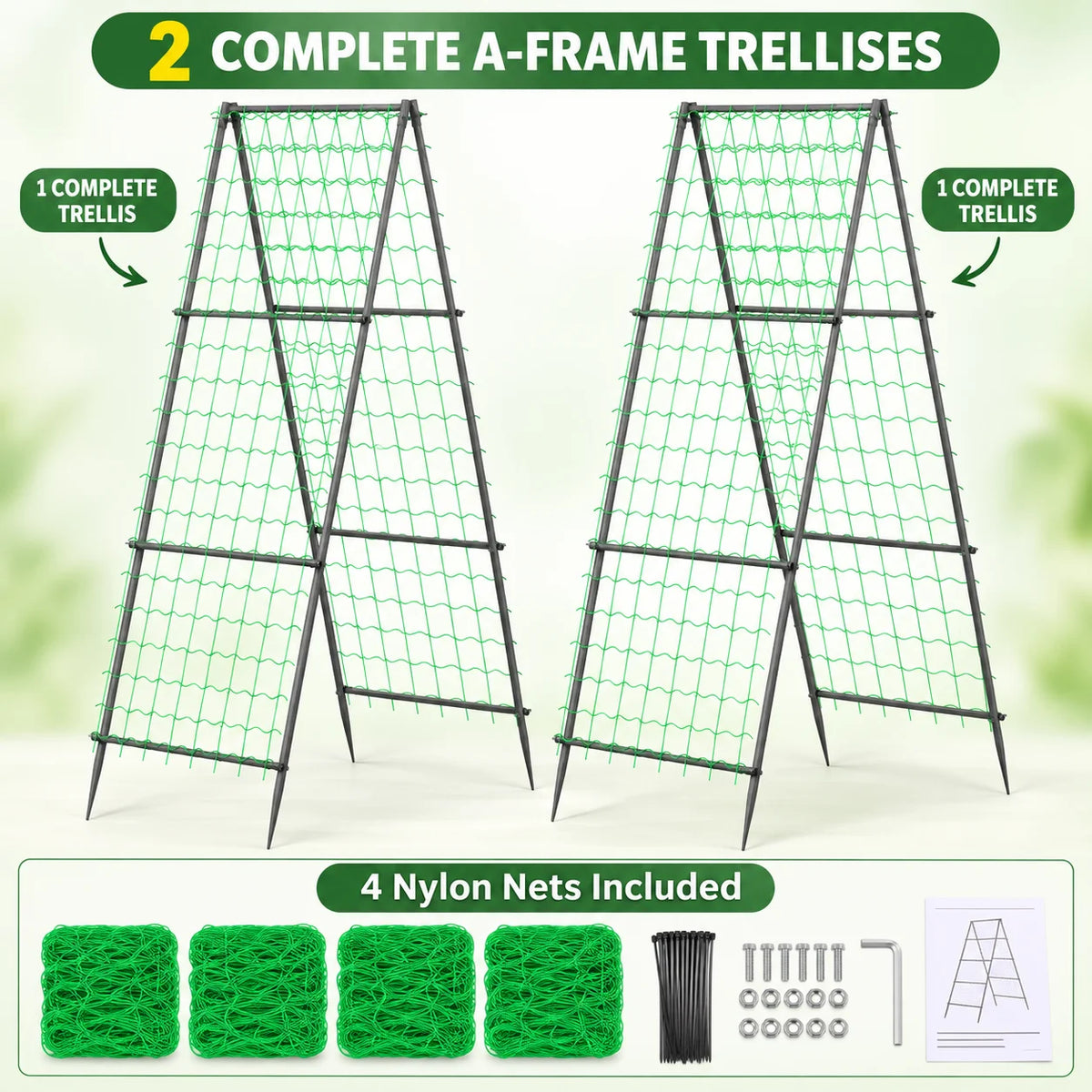 Metal Garden Trellis With Nylon Netting for Climbing Plants