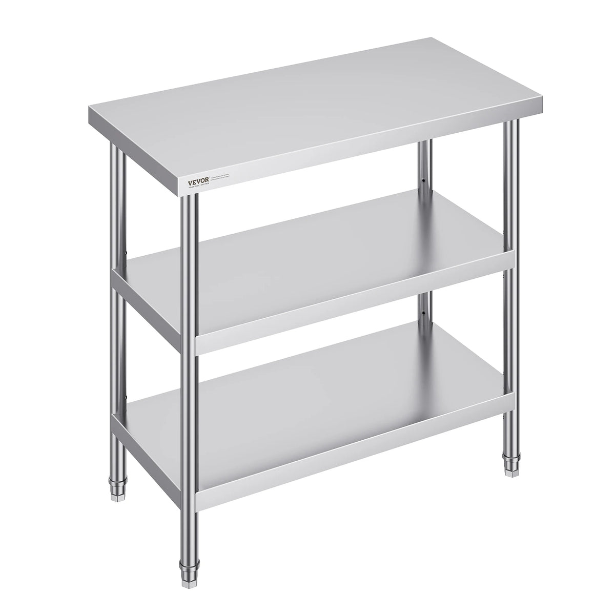 SucceBuy Stainless Steel Food Prep Table With Two Adjustable Undershelves