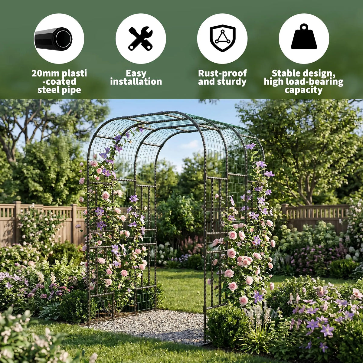 HiMISS Steel Garden Arch Trellis for Climbing Plants and Vines
