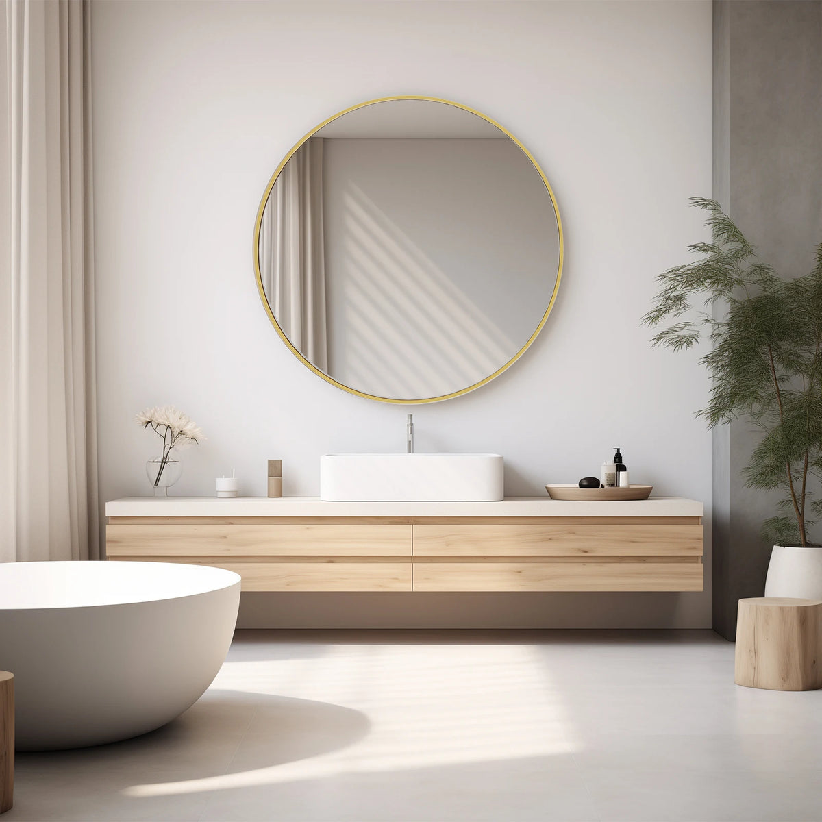 JHK Large Gold Round Vanity Mirror Modern Wall Mounted Tempered Glass