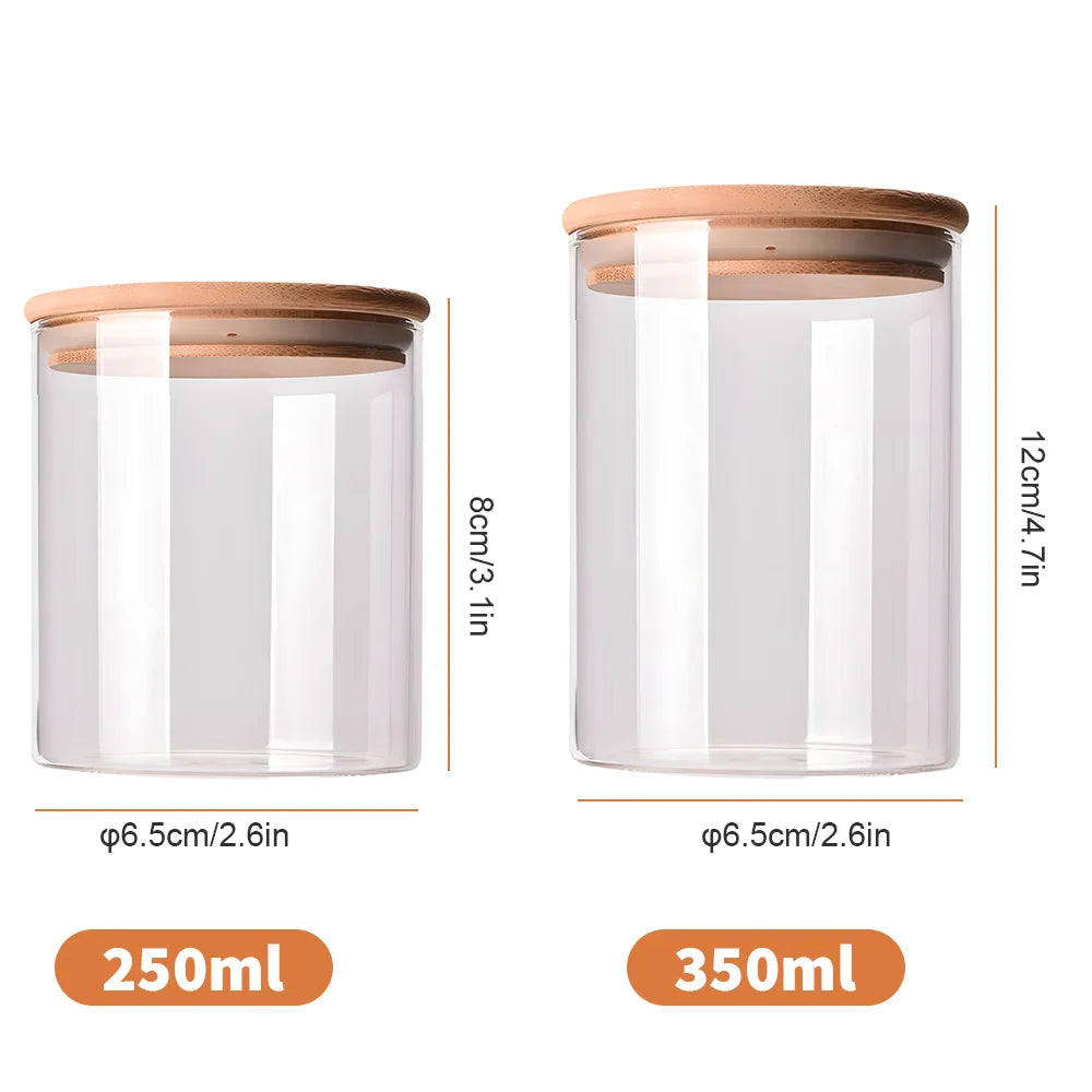Food Grade Airtight Glass Storage Jar Set With Bamboo Lid