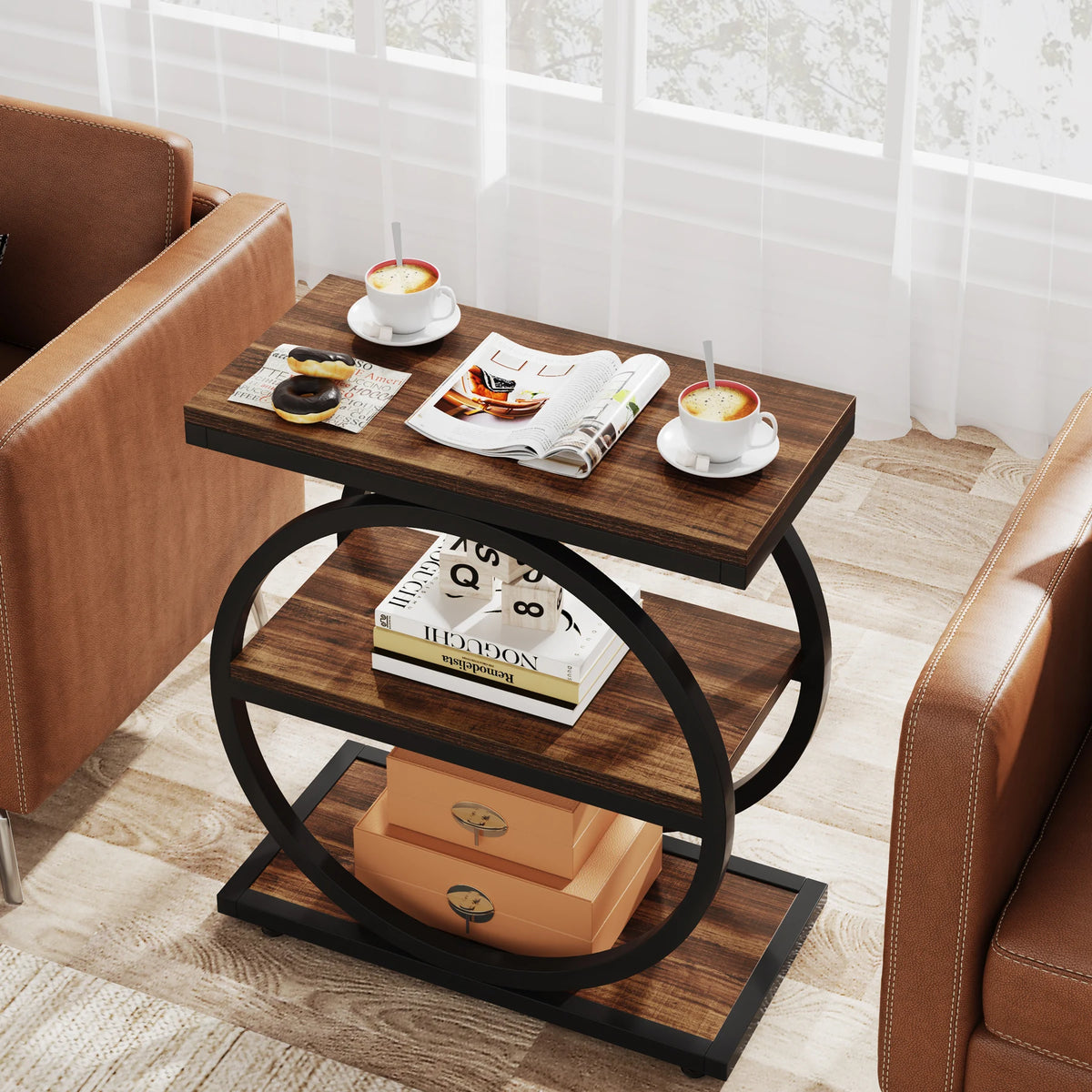 Tribesigns End Table With 3 Storage Shelves