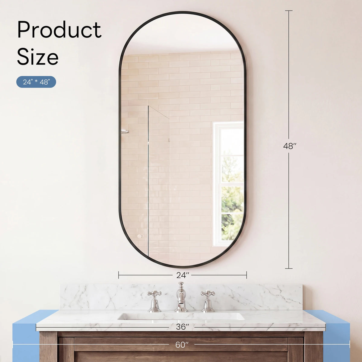 JHK Oval Wall Mirror With Metal Frame Modern Dressing Mirror