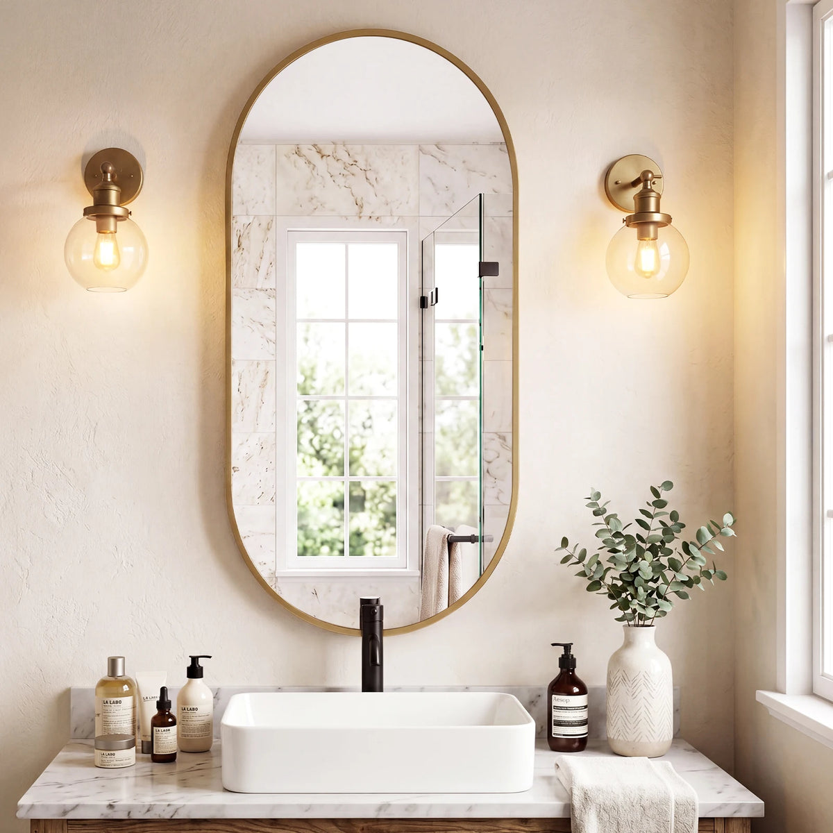 JHK Oval Wall Mirror With Metal Frame Modern Dressing Mirror