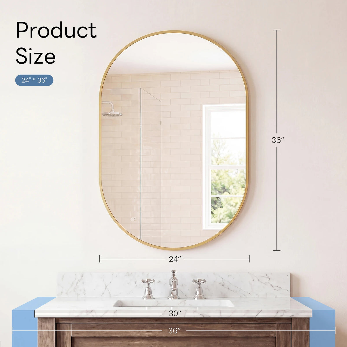 JHK Oval Wall Mirror With Metal Frame Modern Dressing Mirror