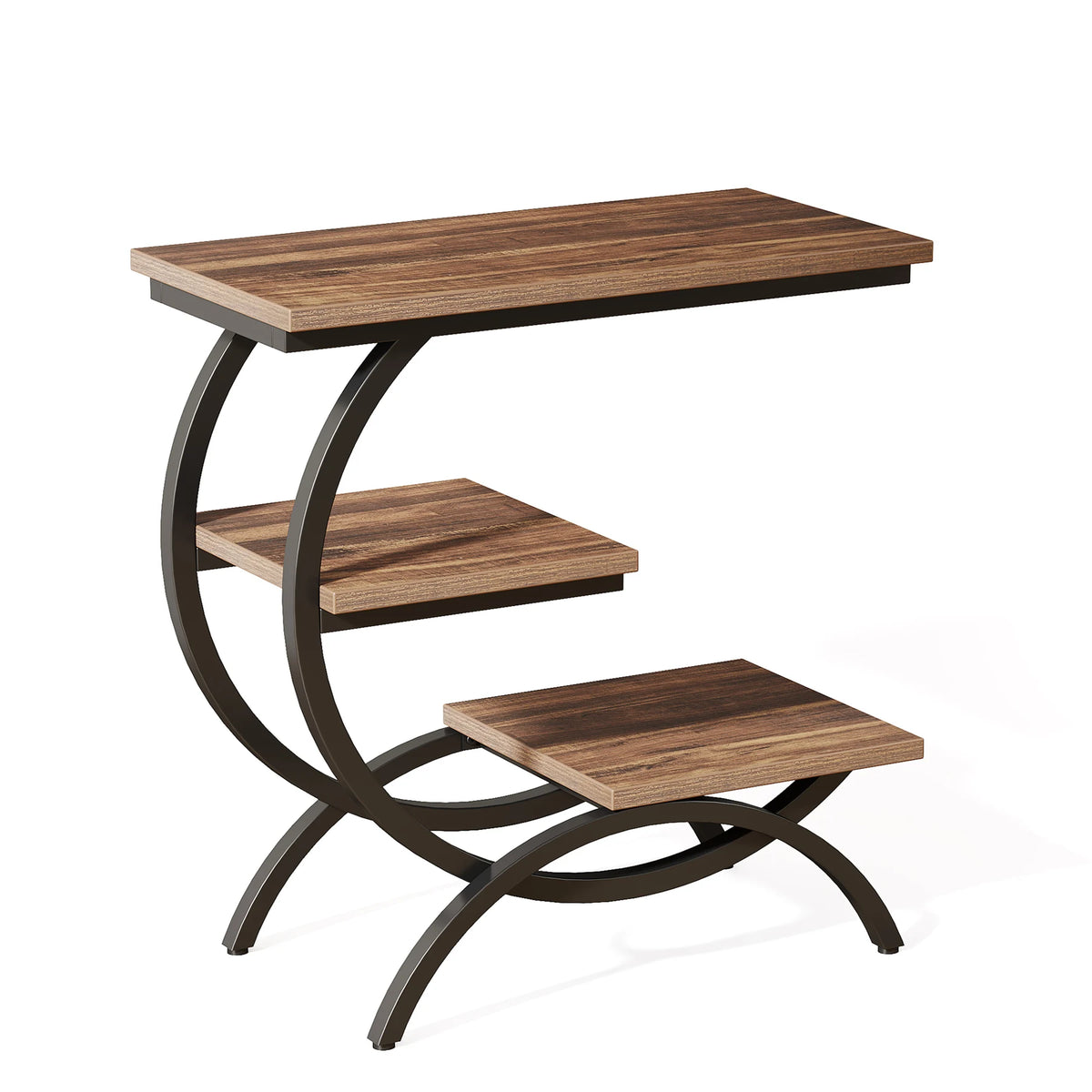 Tribesigns C-Shaped End Table Industrial 3-Tier Small Table With Storage Shelves