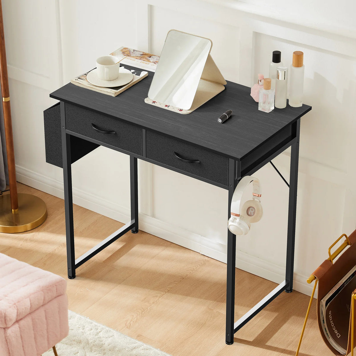 JHK Modern Office Desk With Fabric Drawers And Metal Frame