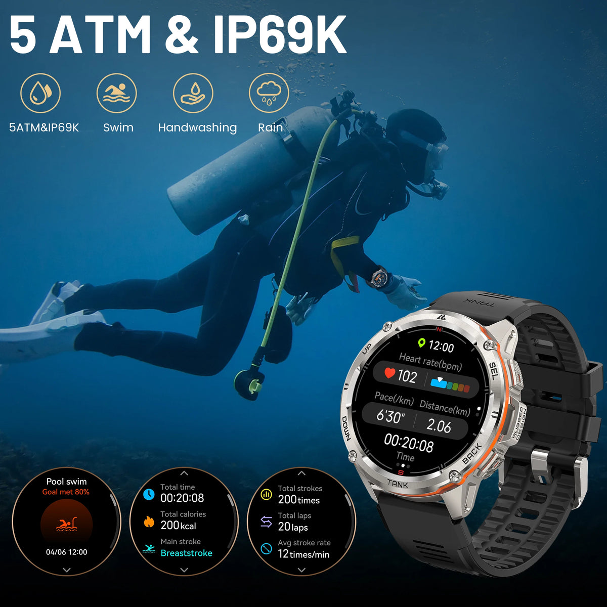KOSPET TANK T3 Ultra GPS Smartwatch Rugged AMOLED Fitness Watch