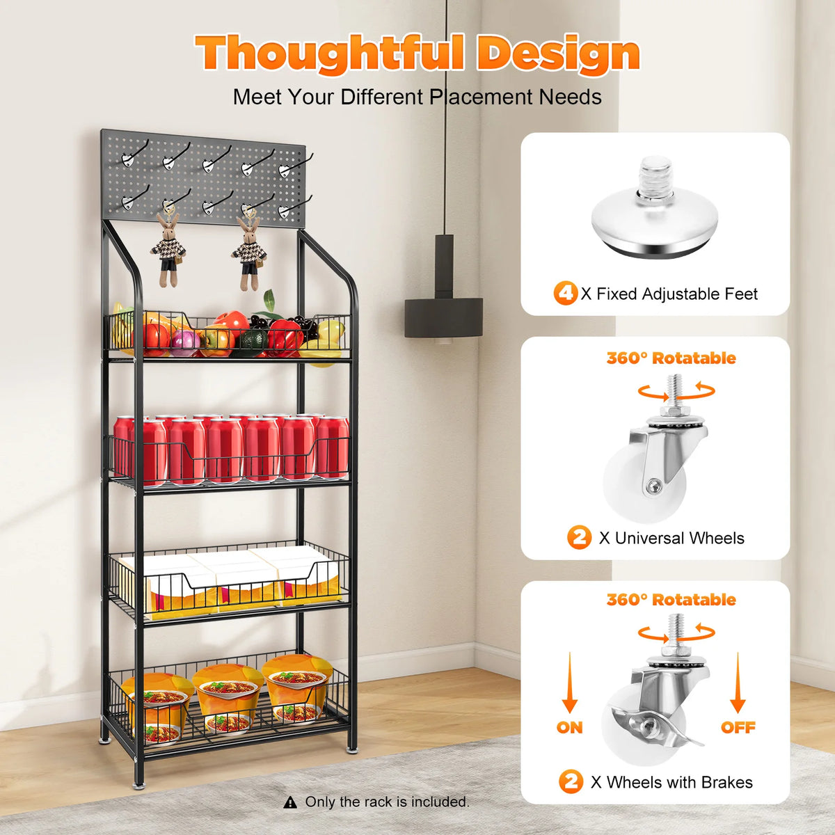 Bymaocar 4 Tier Rolling Metal Display Rack With Basket Storage