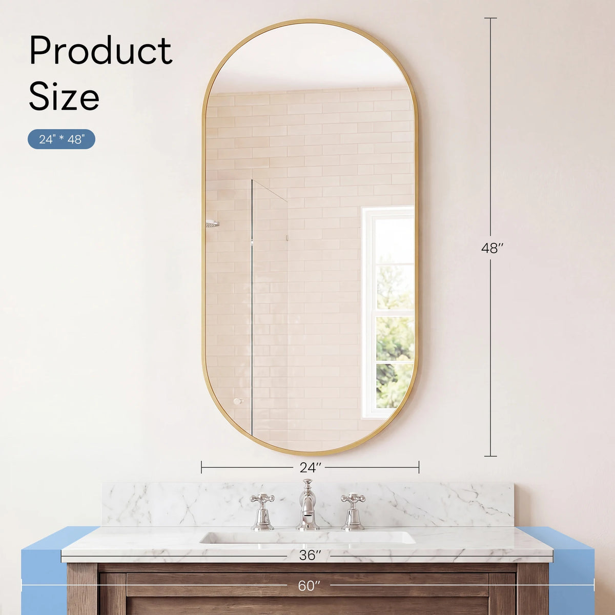 JHK Oval Wall Mirror With Metal Frame Modern Dressing Mirror