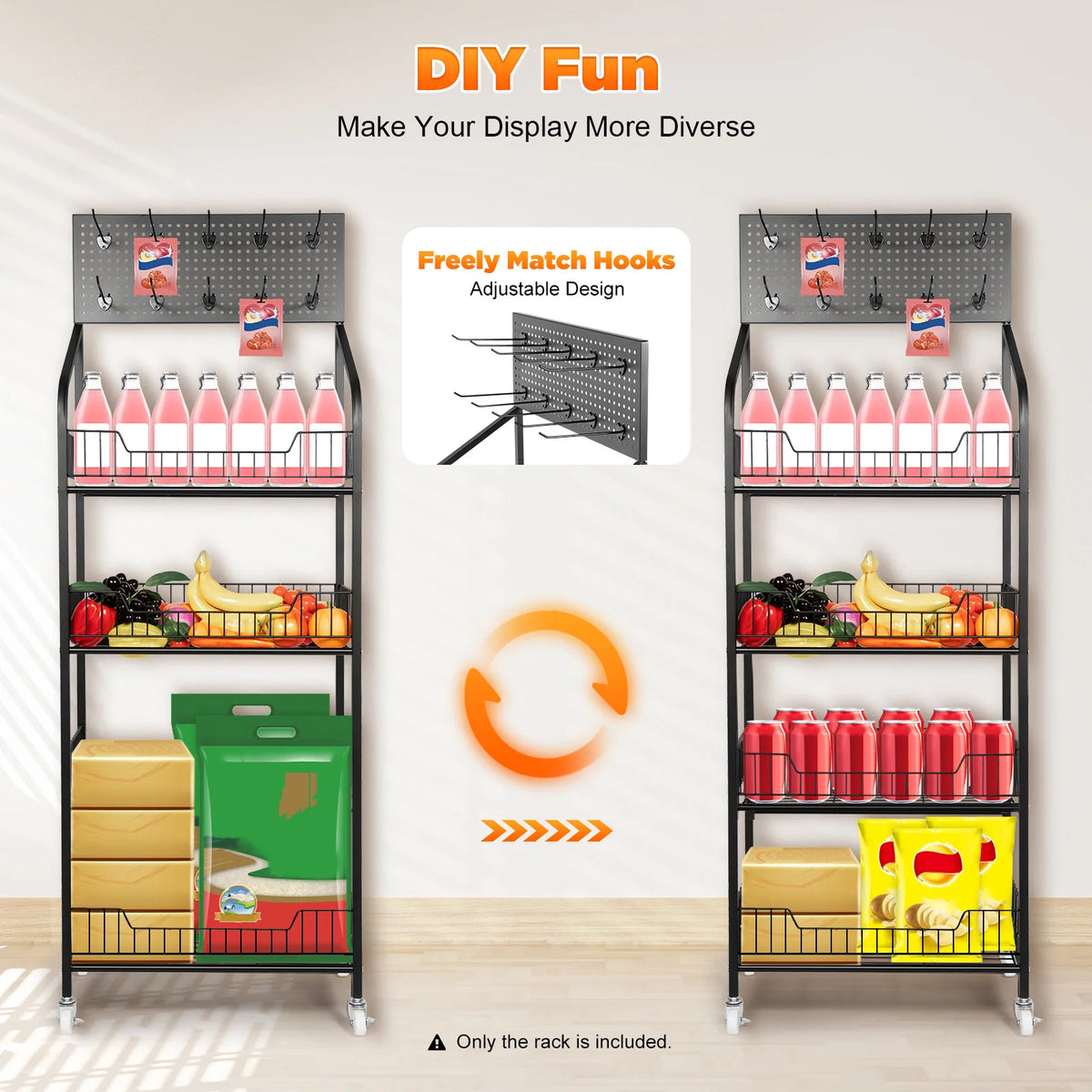 Bymaocar 4 Tier Rolling Metal Display Rack With Basket Storage
