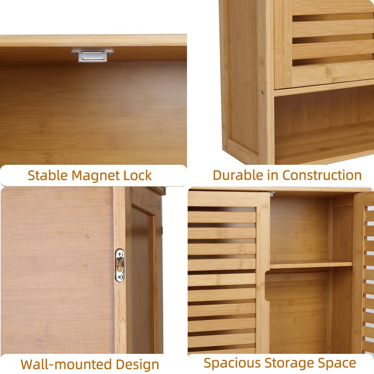 Natural Bamboo Wall Mounted Bathroom Cabinet With Adjustable Shelf