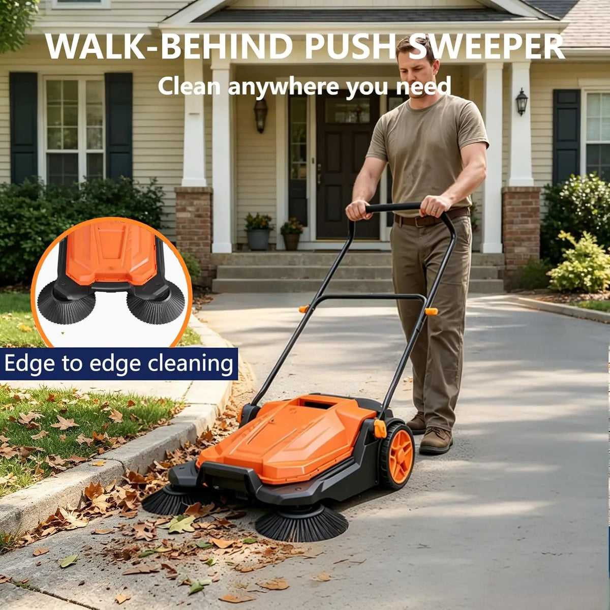 HiMISS Manual Walk Behind Sweeper for Outdoor and Workshop Cleaning
