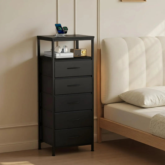 JHK Five-Drawer Fabric Dresser With Charging Station And Light Strip