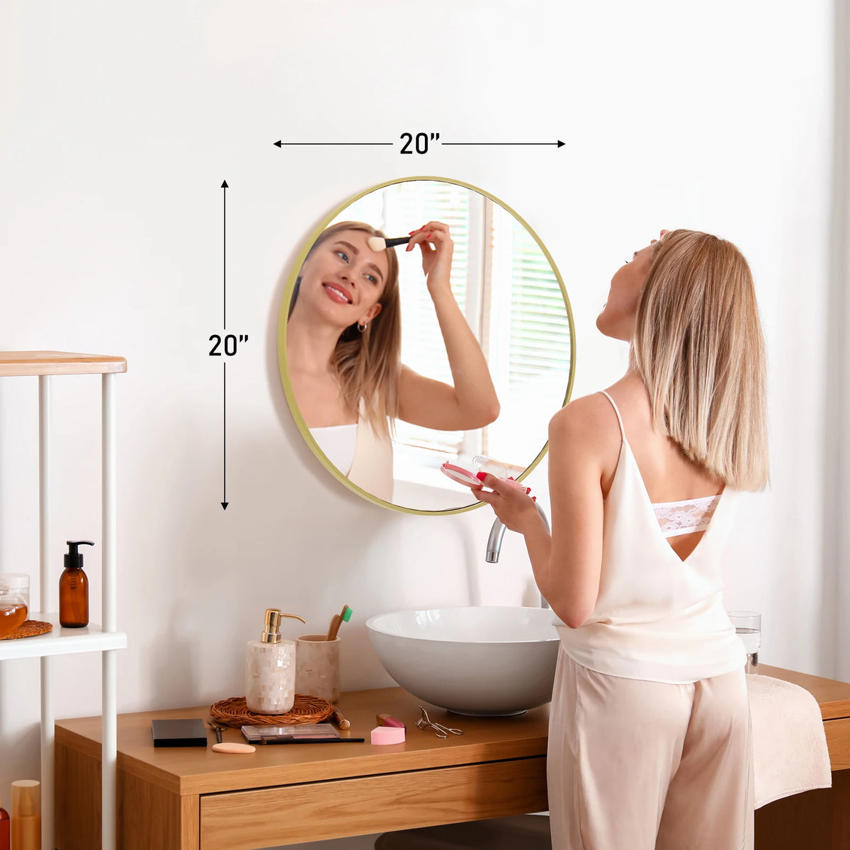 JHK Large Gold Round Vanity Mirror Modern Wall Mounted Tempered Glass