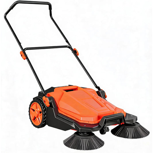 HiMISS Manual Walk Behind Sweeper for Outdoor and Workshop Cleaning