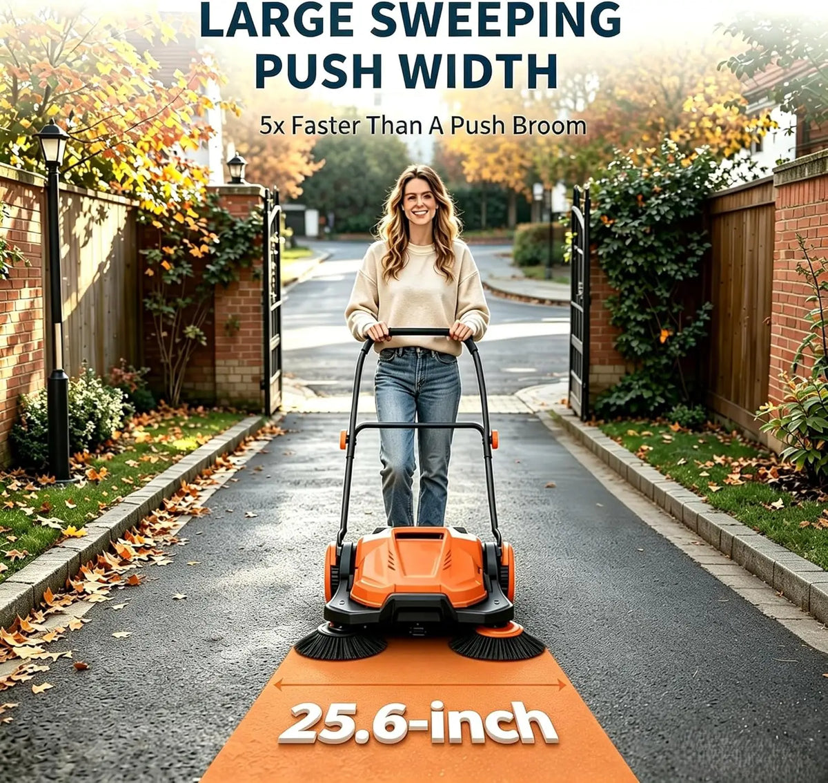 HiMISS Manual Walk Behind Sweeper for Outdoor and Workshop Cleaning