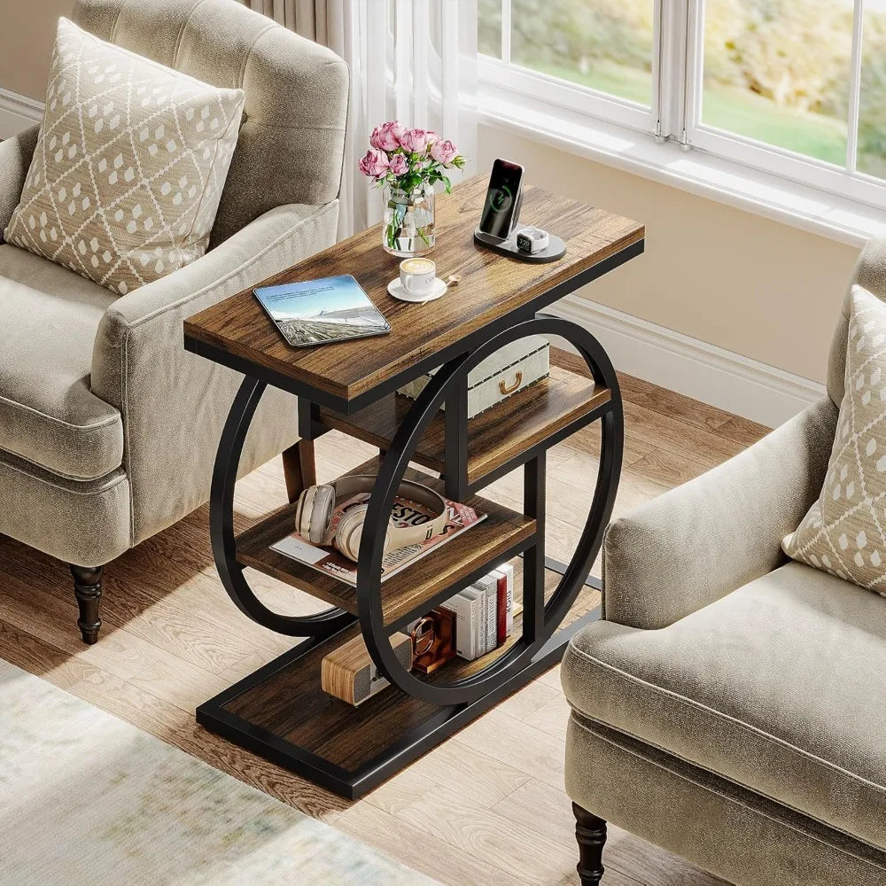 End Table Living Room 4 Tier Narrow Side Table Storage