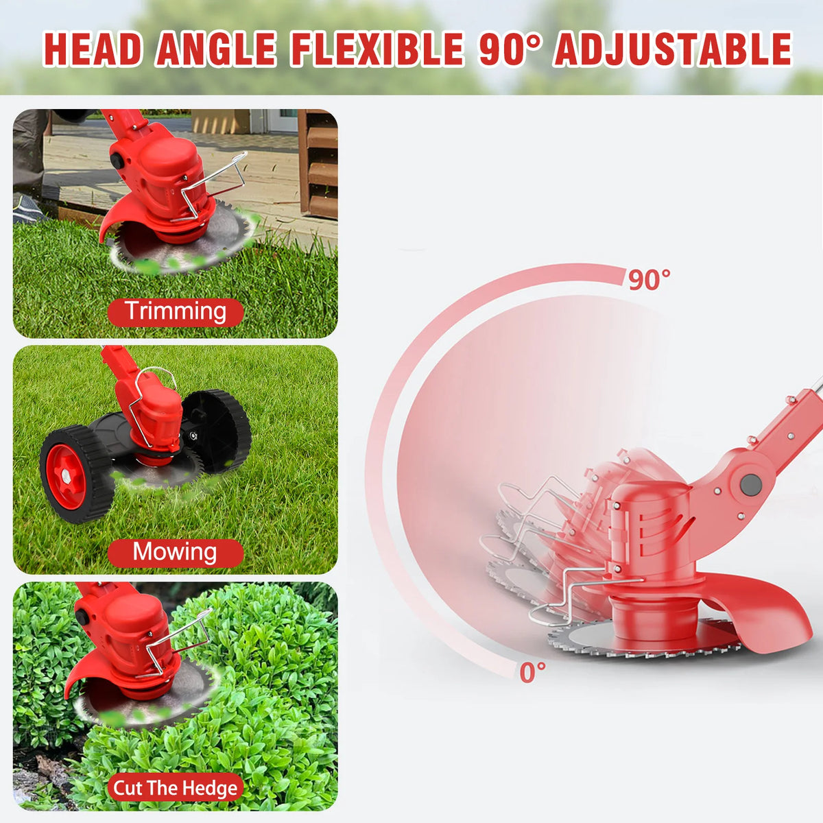 Brushless Cordless 21V Grass Trimmer Lawn Mower Edger With Wheels