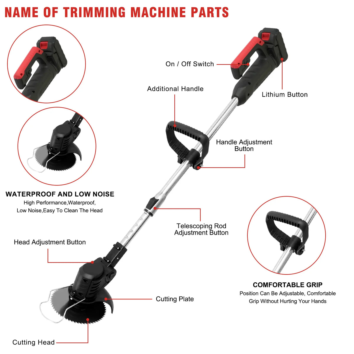 21V 3 In 1 Brushless Grass Trimmer With Telescopic Handle