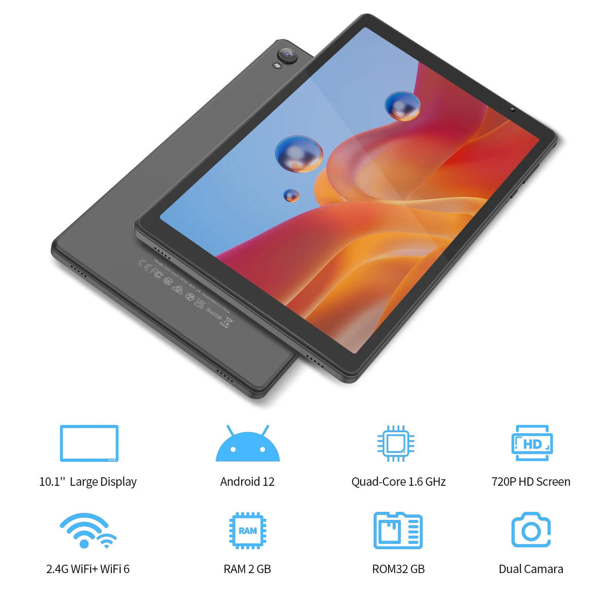 Pritom Android 14 Tablet With Dual Camera And Wireless Connectivity