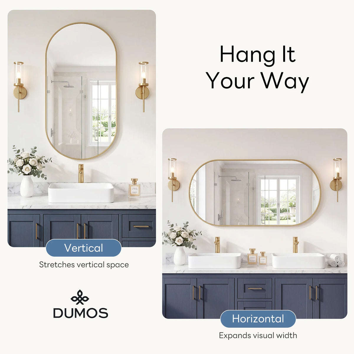JHK Oval Wall Mirror With Metal Frame Modern Dressing Mirror