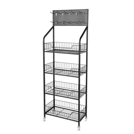 Bymaocar 4 Tier Rolling Metal Display Rack With Basket Storage
