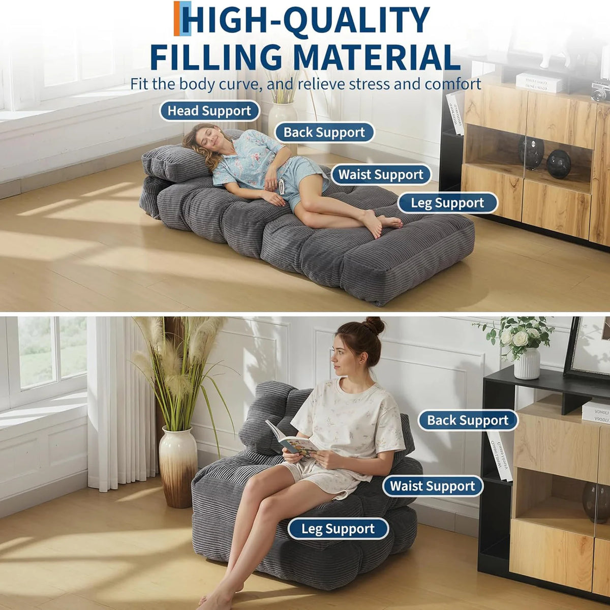 Hmmiss Foldable Sofa Bed With Pillow And Side Pocket For Living Room Lounge