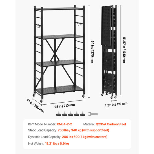 SucceBuy Foldable Storage Shelf With Swivel Wheels For Garage