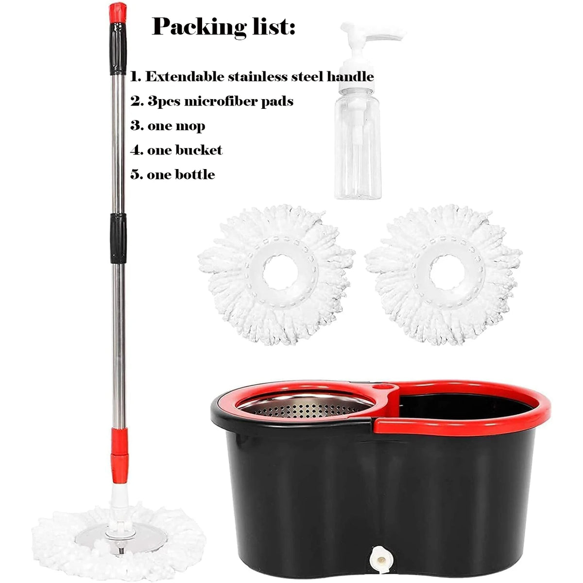 Spin Mop Bucket Set With Steel Wring Basket Microfiber Heads