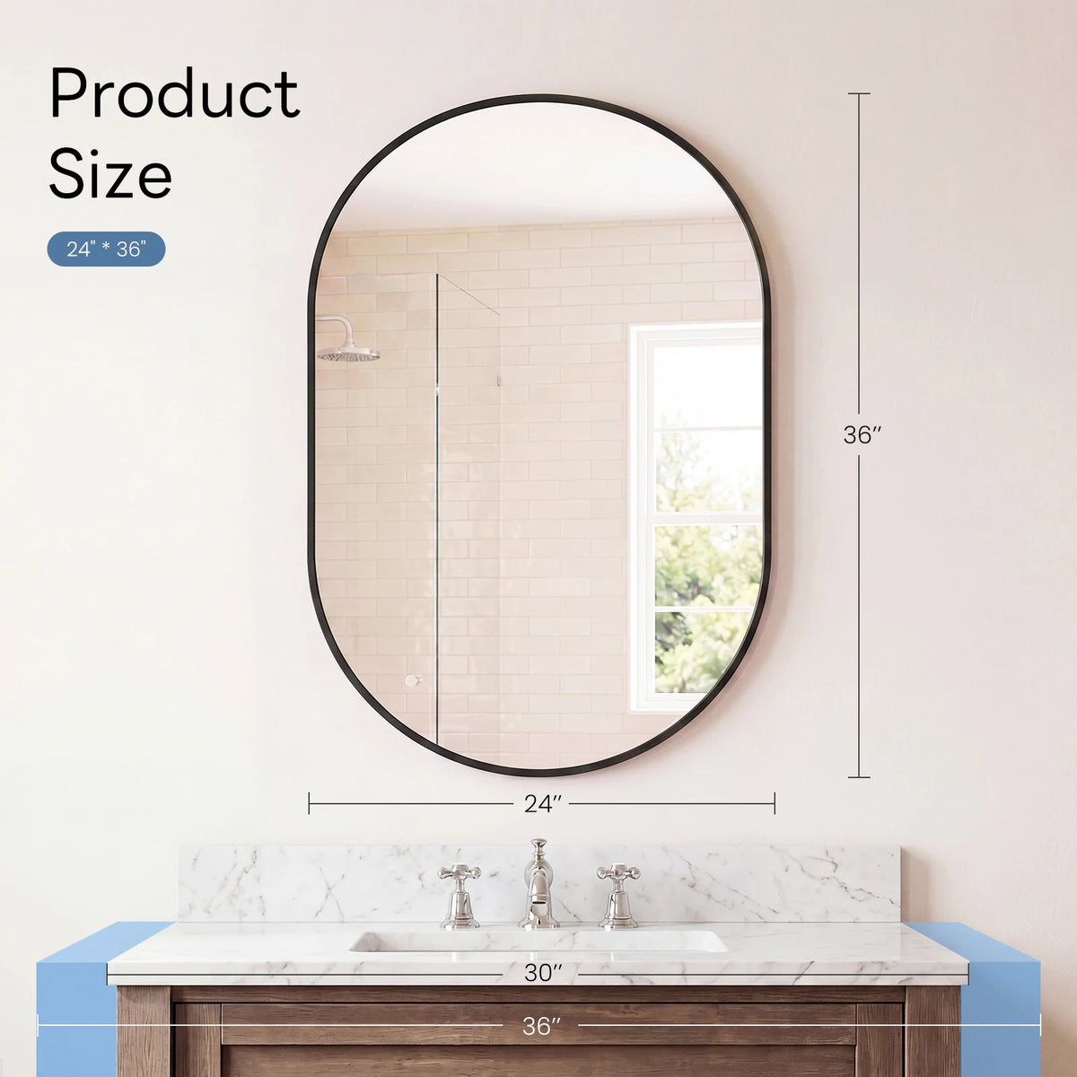 JHK Oval Wall Mirror With Metal Frame Modern Dressing Mirror