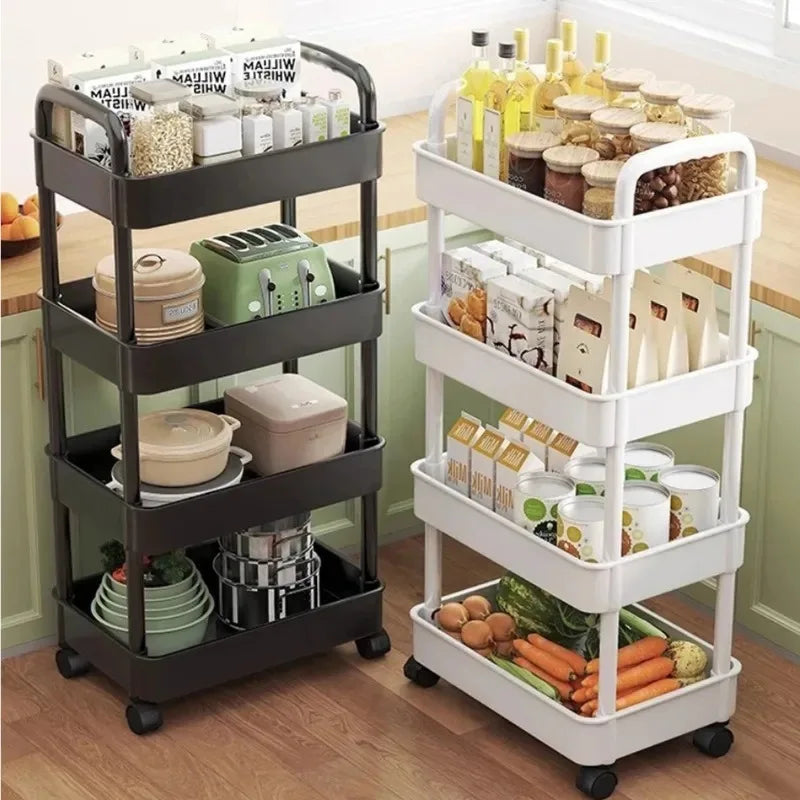 5 Tier Rolling Kitchen Storage Cart With Thickened Plastic Shelves