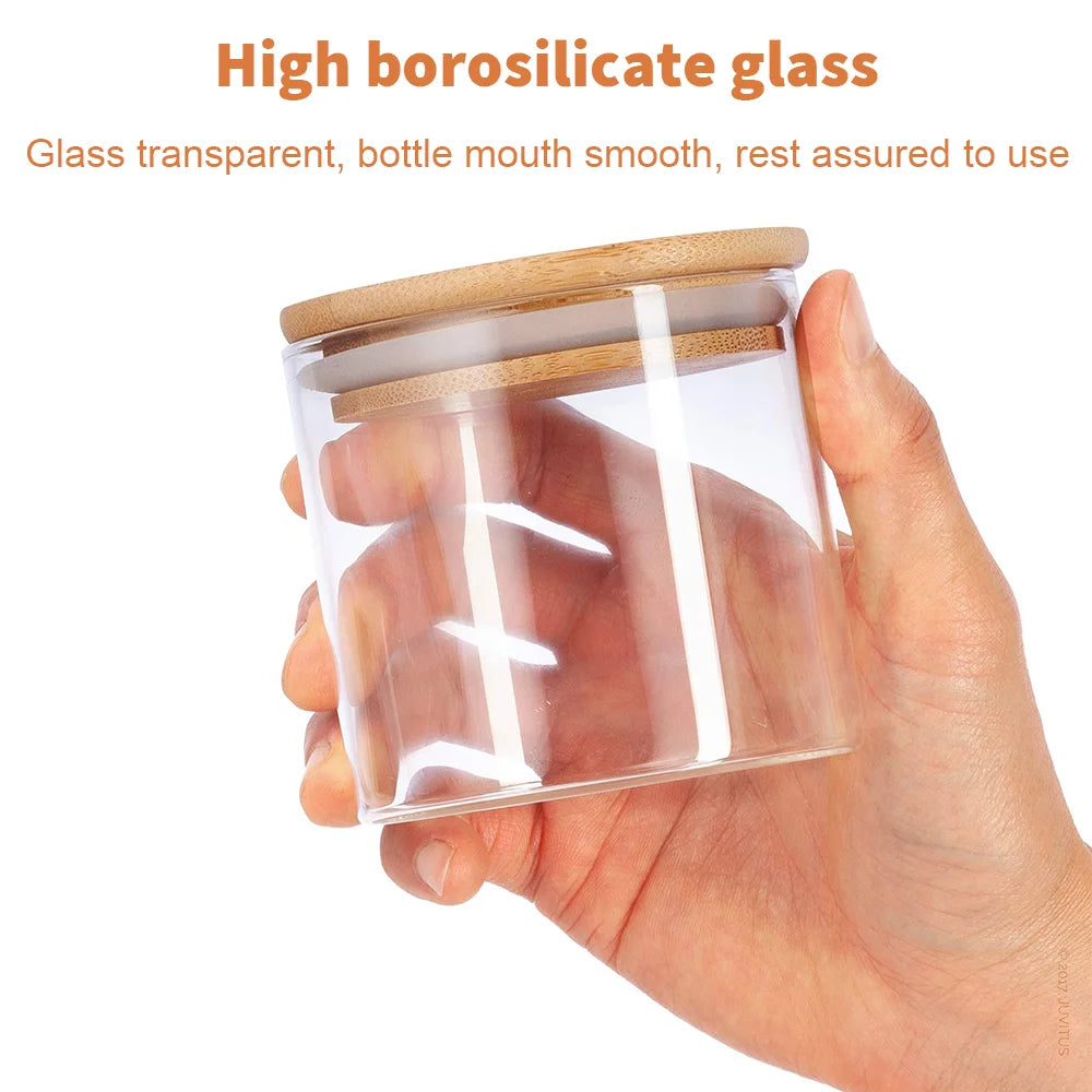 Food Grade Airtight Glass Storage Jar Set With Bamboo Lid