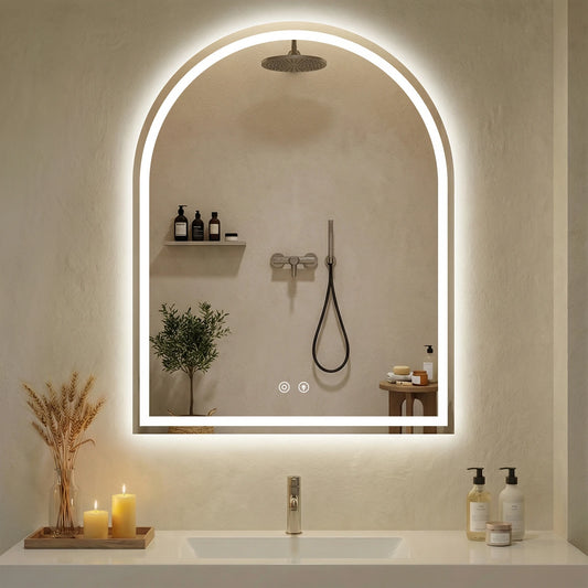 JHK Arched LED Backlit Bathroom Vanity Mirror With Three Color Lights