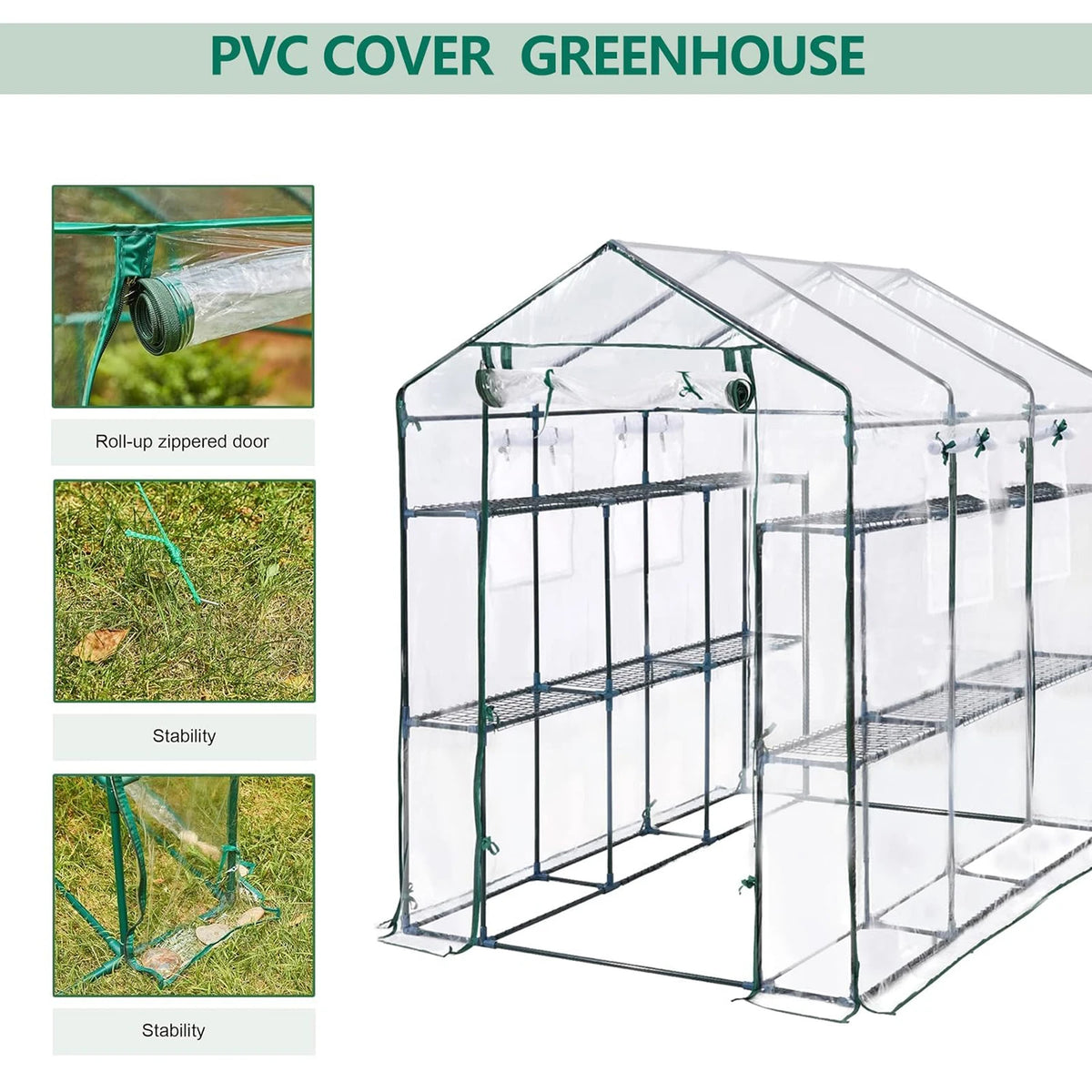 HiMISS Greenhouse With Shelves PE Cover And Zipper Door