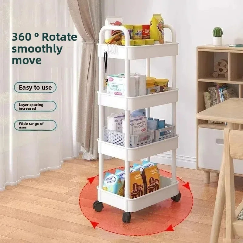 5 Tier Rolling Kitchen Storage Cart With Thickened Plastic Shelves