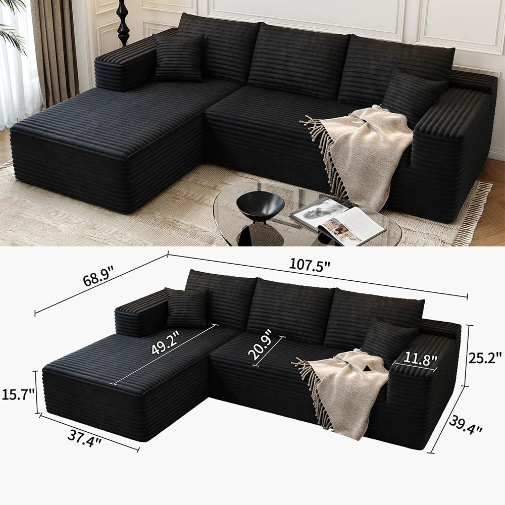 YQXH Cloud-Style Modular Sectional Sofa Corduroy Cover Memory Foam Cushions