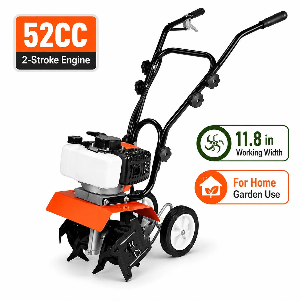 Gas Powered Garden Tiller Cultivator With Adjustable Steel Tines