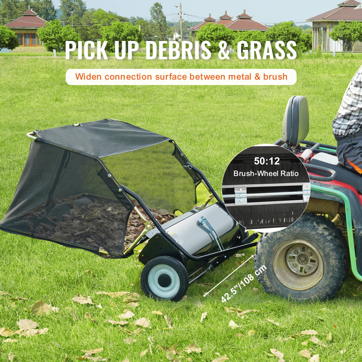 SucceBuy Heavy Duty Tow Behind Lawn Sweeper With Collector Bag