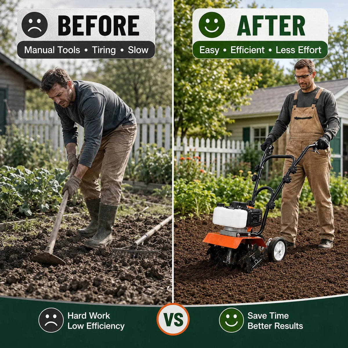 Gas Powered Garden Tiller Cultivator With Adjustable Steel Tines