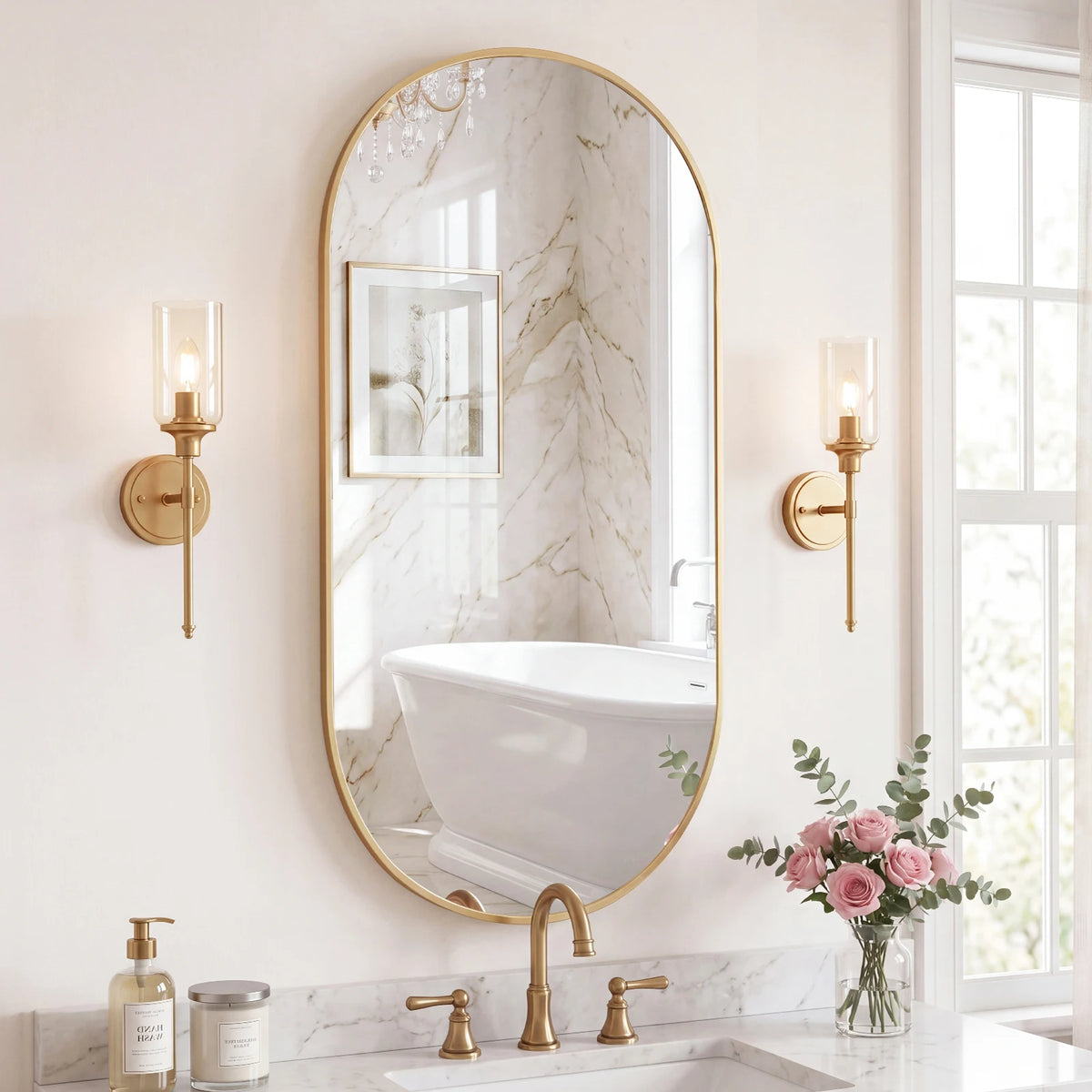 JHK Oval Wall Mirror With Metal Frame Modern Dressing Mirror